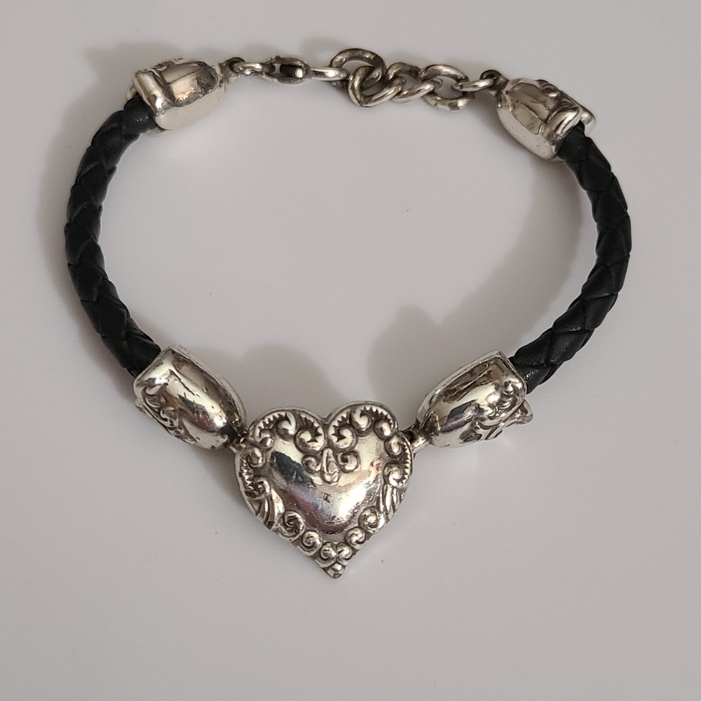 Brighton Retired Cupids Bandit Bracelet Heart Silver Leather Adjustable Vintage